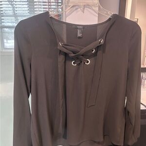 Forever 21 Black Lace-Up Blouse